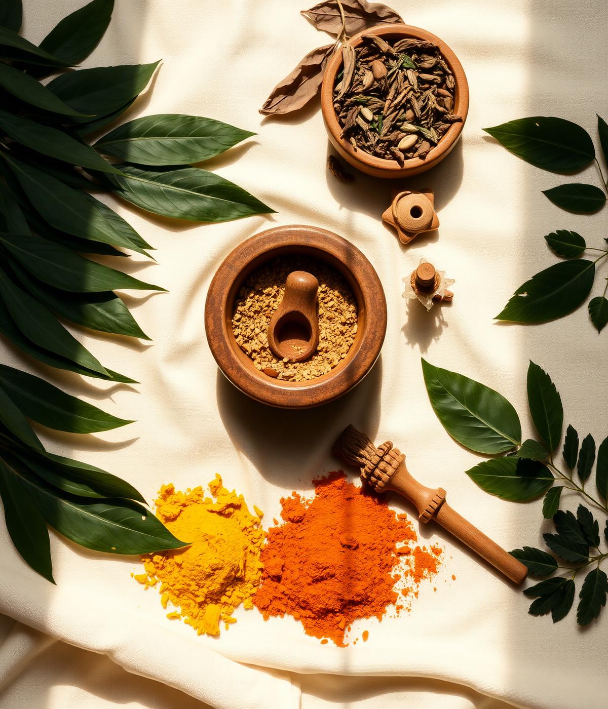 Ayurvedic herbs flat lay